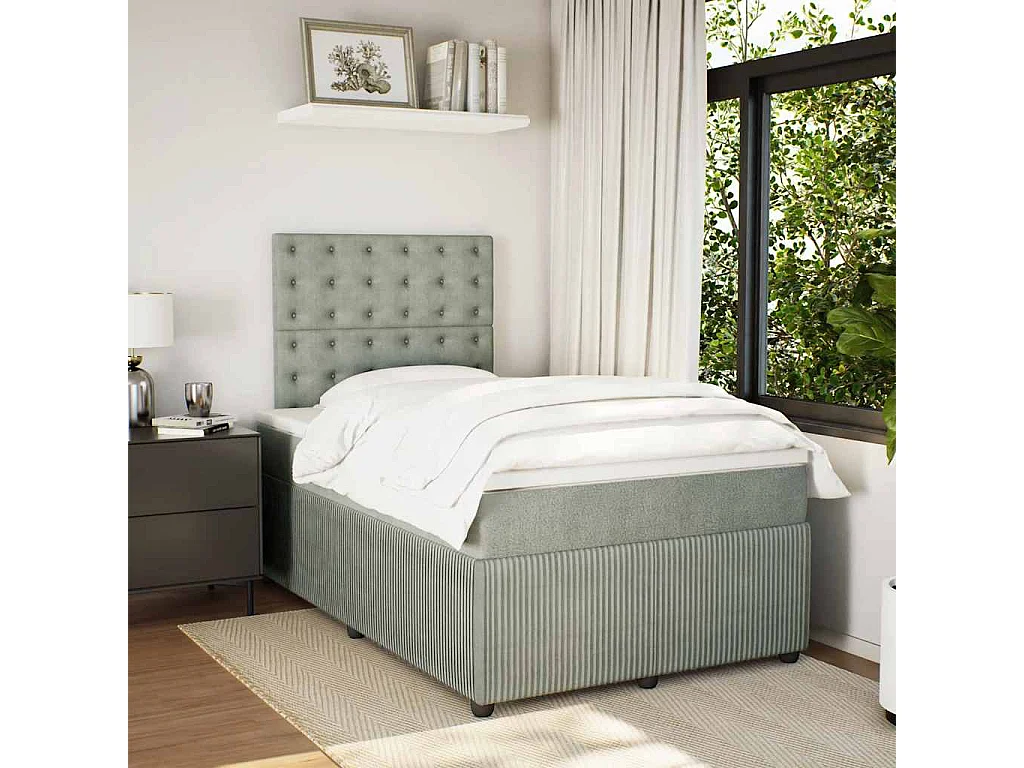Cama box spring con colchón terciopelo gris claro 120x190 cm