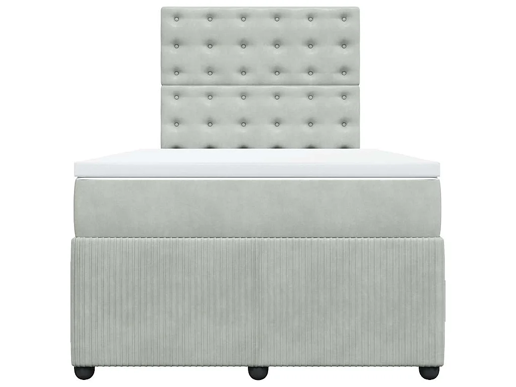 Cama box spring con colchón terciopelo gris claro 120x190 cm