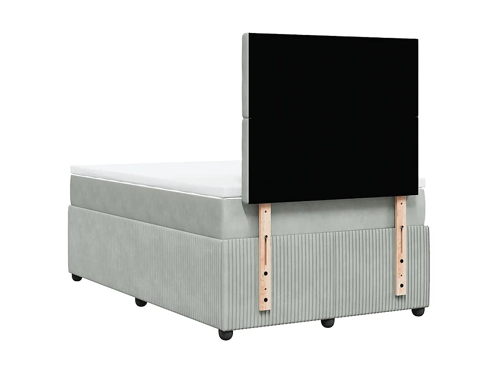 Cama box spring con colchón terciopelo gris claro 120x190 cm