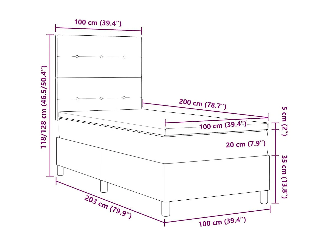 Boxspringbett mit Matratze Dunkelblau 100 x 200 cm Stoff