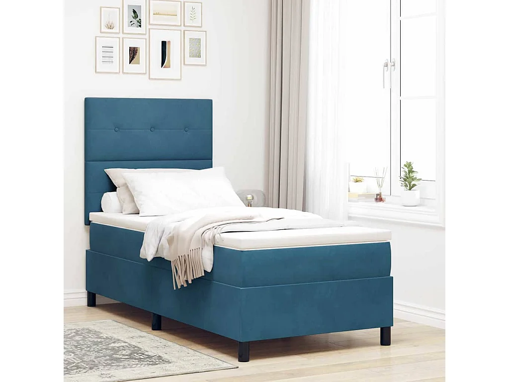 Boxspringbett mit Matratze Dunkelblau 100 x 200 cm Samt