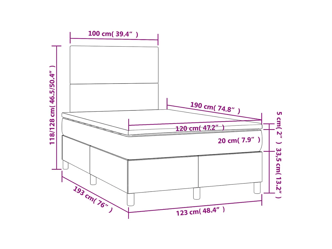 Sommier à lattes de lit et matelas bleu foncé 120x190cm velours