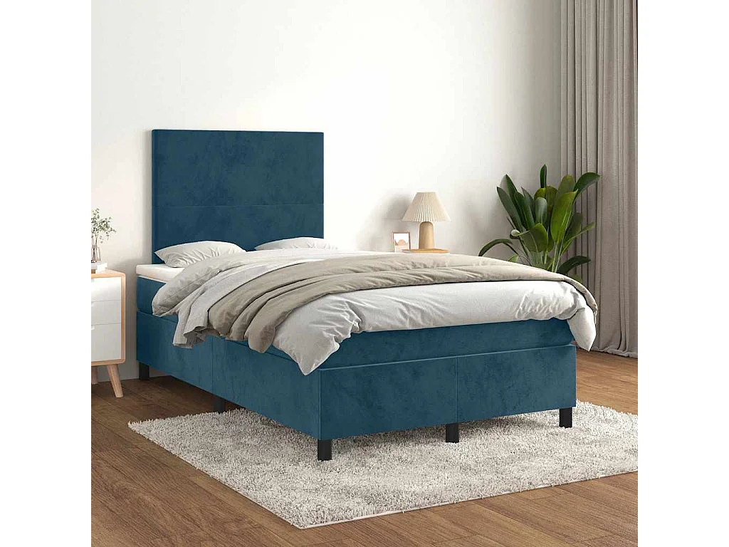 Giroletto a Molle con Materasso Blu Scuro 120x190 cm in Velluto