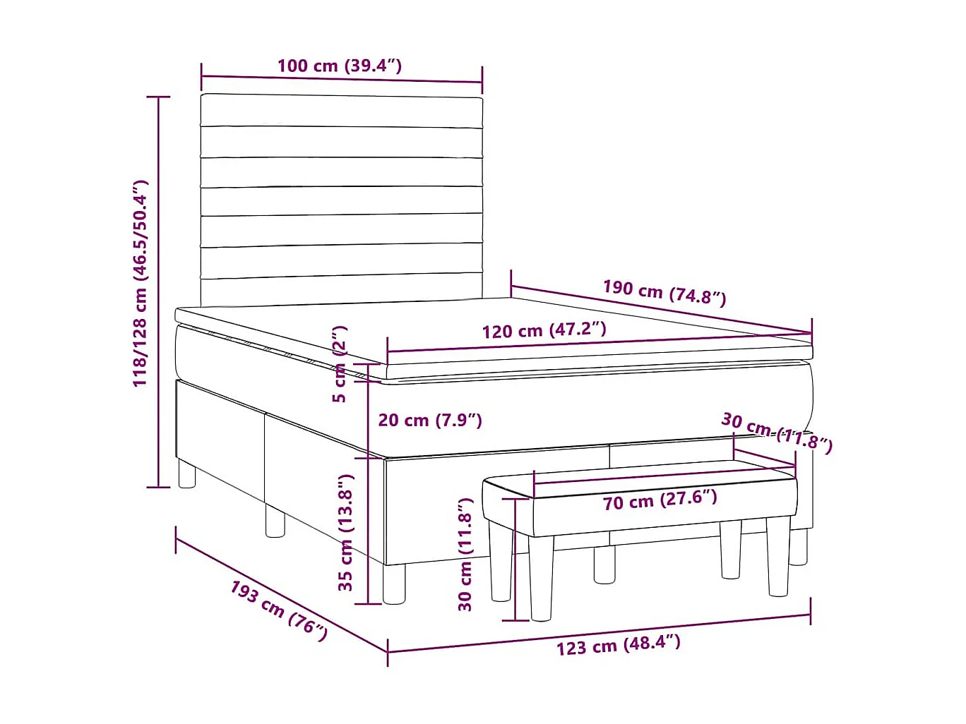 Giroletto a Molle con Materasso Tortora 120x190 cm in Tessuto