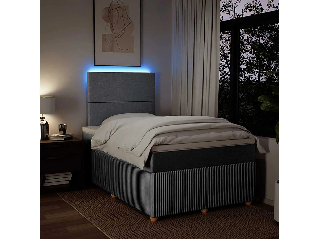 Cama box spring con colchón tela gris claro 120x190 cm