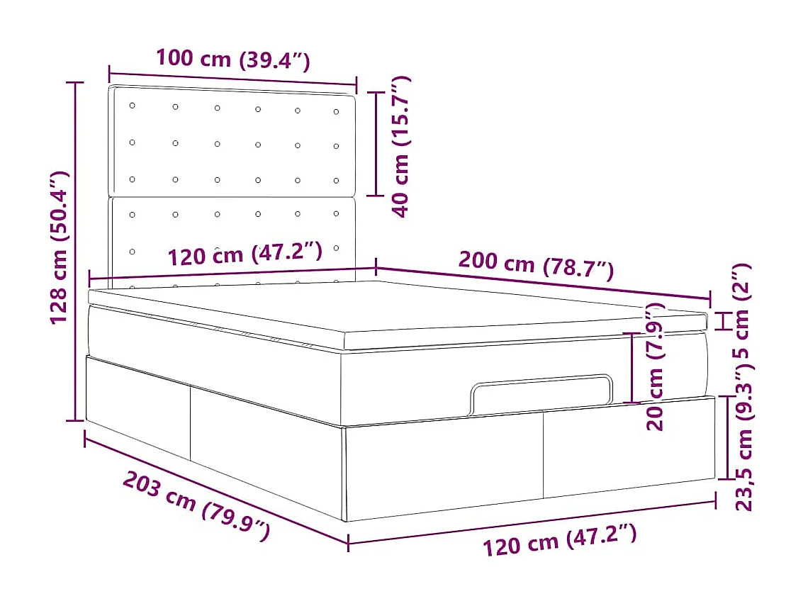 Struttura Letto Pouf con Materassi 120x200 cm Velluto