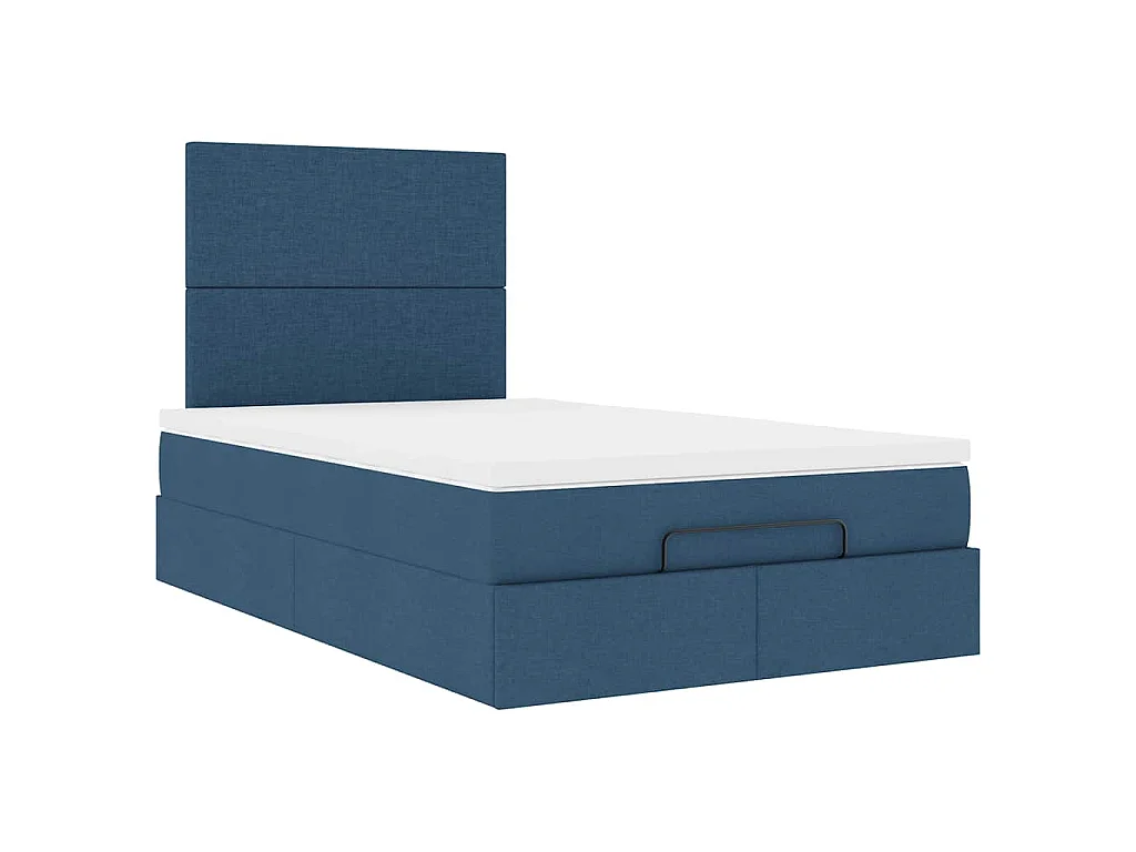 Cadre de lit ottoman avec matelas bleu 120x200 cm tissu