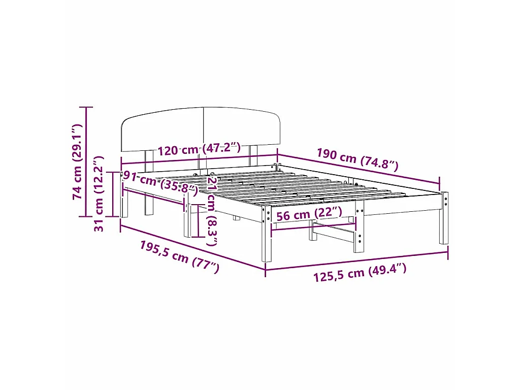 Bedframe met hoofdeinde Wit 120 x 190 cm Massief grenenhout