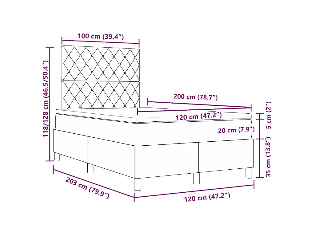 Boxspringbed met matras Lichtgrijs 120 x 200 cm Fluweel