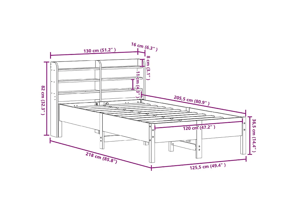 Bedframe zonder matras massief grenenhout wasbruin 120x200 cm