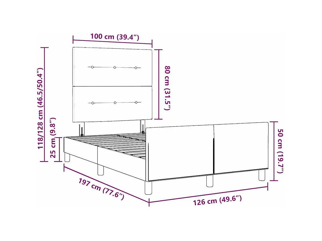 Cadre de lit avec tête de lit Gris clair 120 x 190 cm Velours