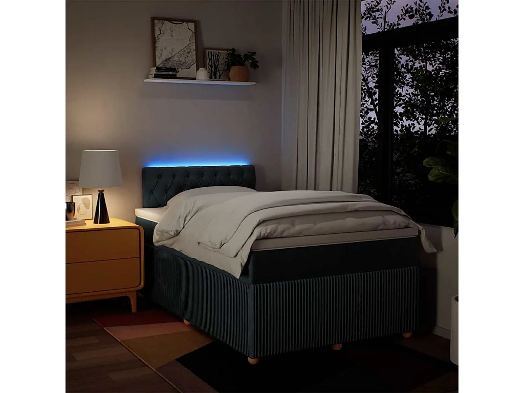 Cama box spring con colchón tela azul 120x190 cm