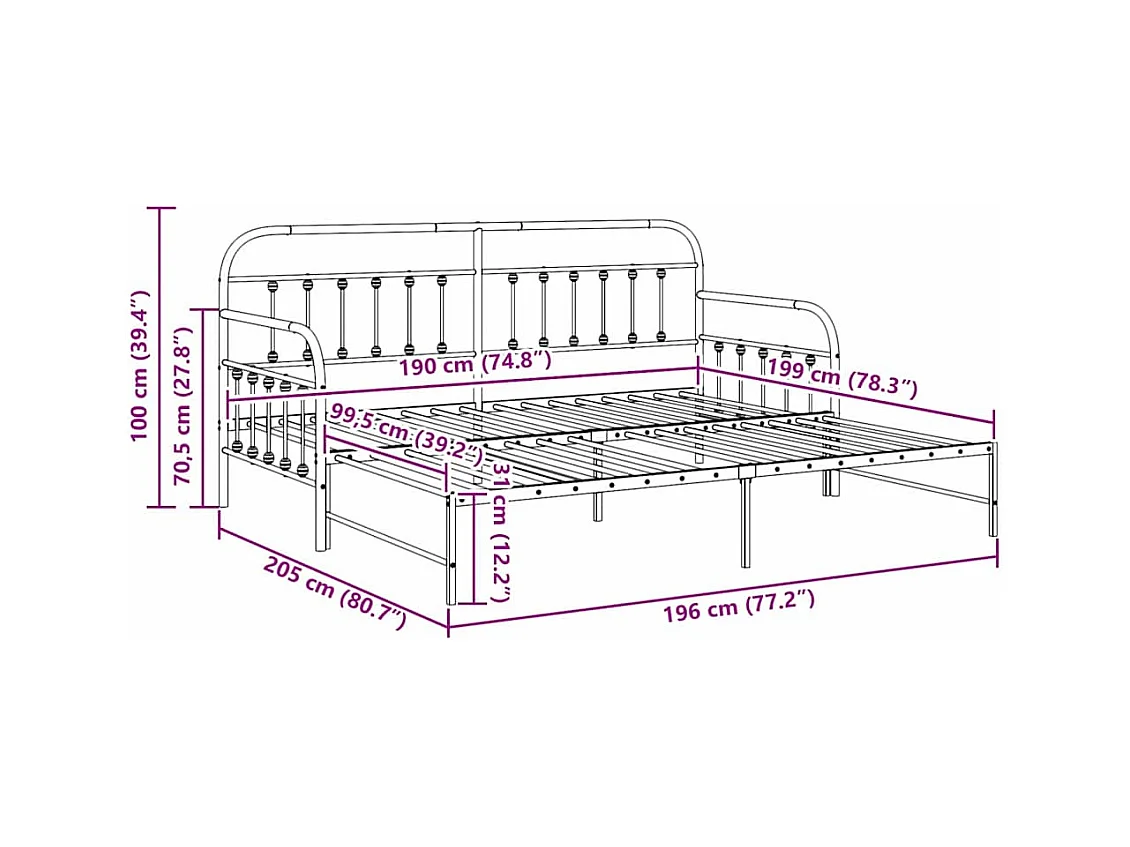 Cadre de lit de jour avec tête de lit Noir 100 x 190 cm Acier