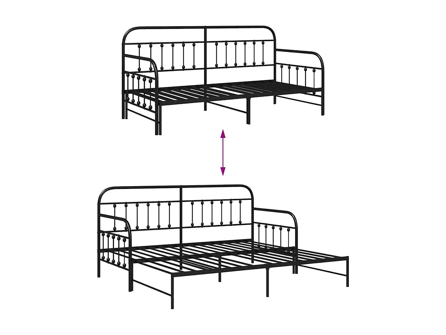 Bedframe voor een daybed Zwart 100 x 190 cm Gepoedercoat staal