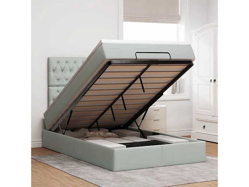 Ottoman-Bett mit Matratzen Hellgrau 120x190 cm Samt