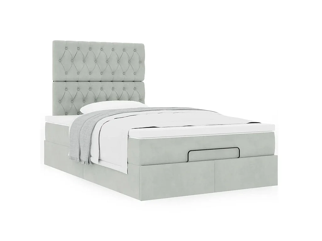 Ottoman bed met matrassen 120x190cm fluweel lichtgrijs
