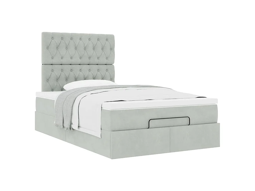 Ottoman bed met matrassen 120x190cm fluweel lichtgrijs