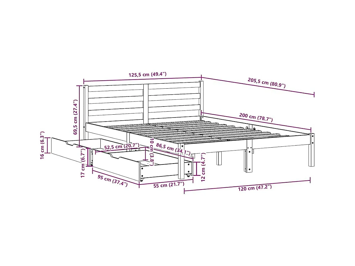 Cadre de lit sans matelas 120x200 cm bois de pin massif
