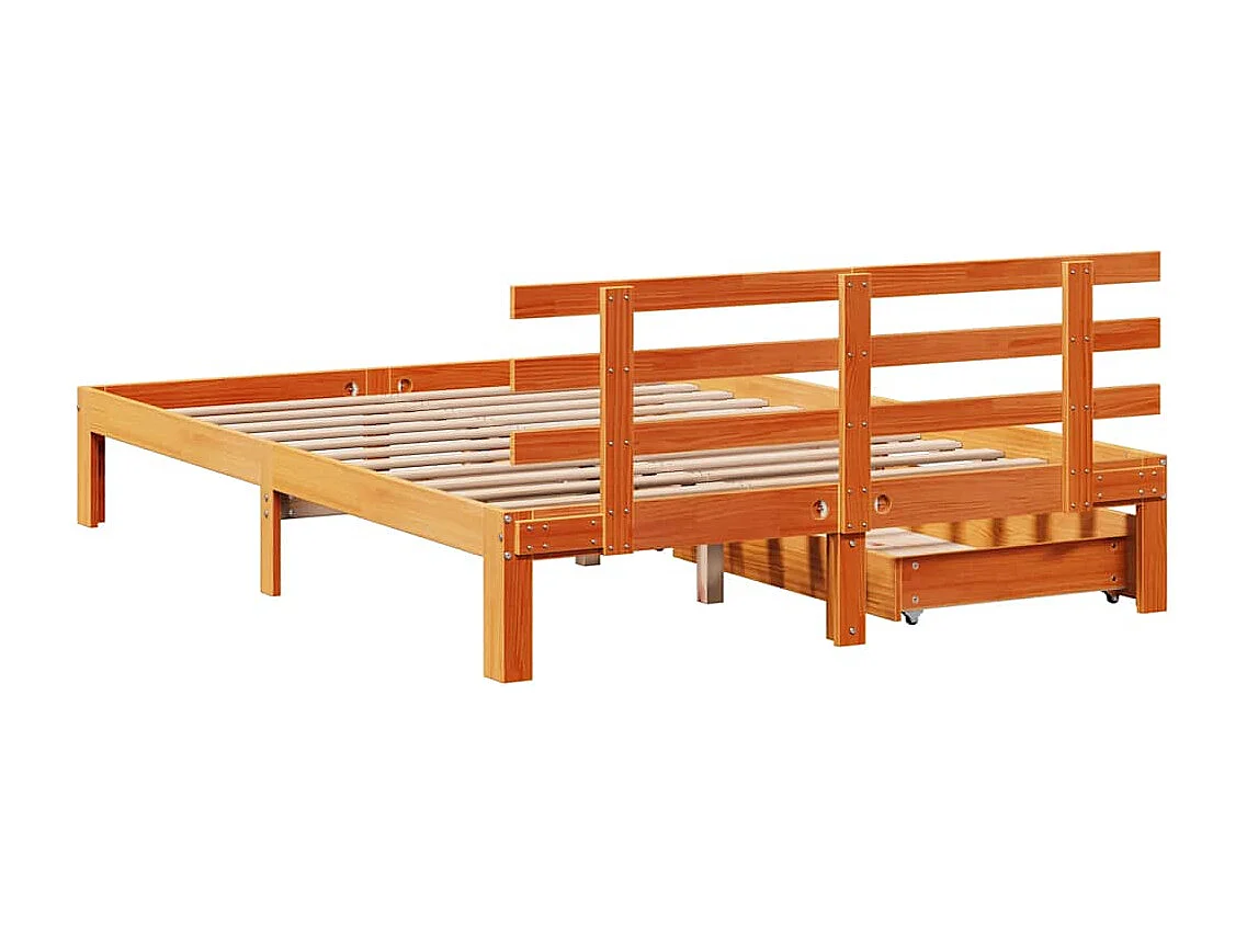 Bedframe met lades massief grenenhout wasbruin 120x190 cm