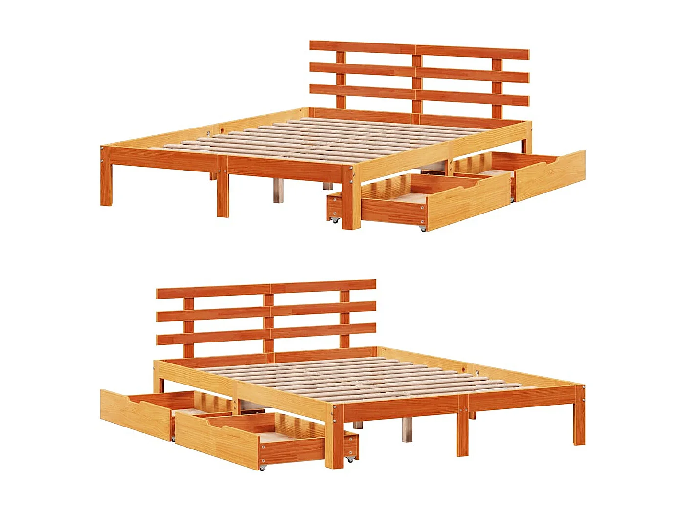Bedframe met lades massief grenenhout wasbruin 120x190 cm