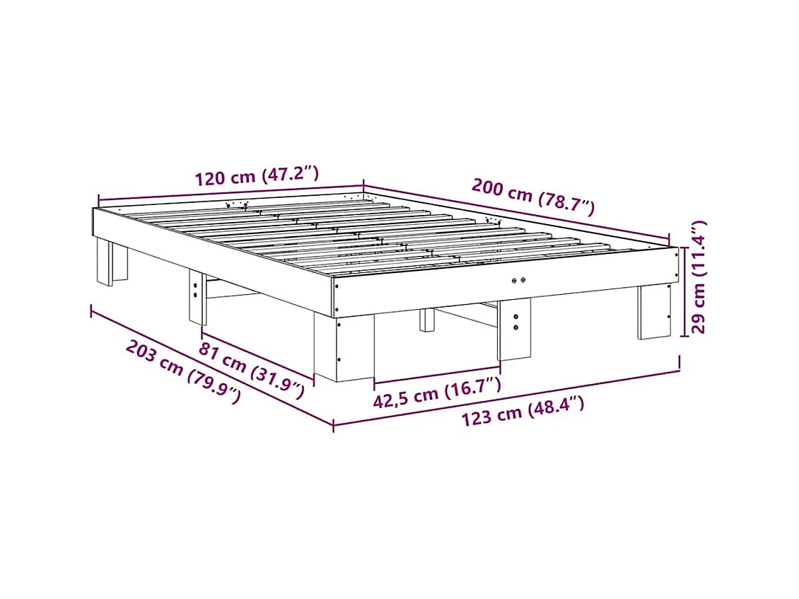 Cadre de lit sans matelas 120x200 cm bois massif de chêne
