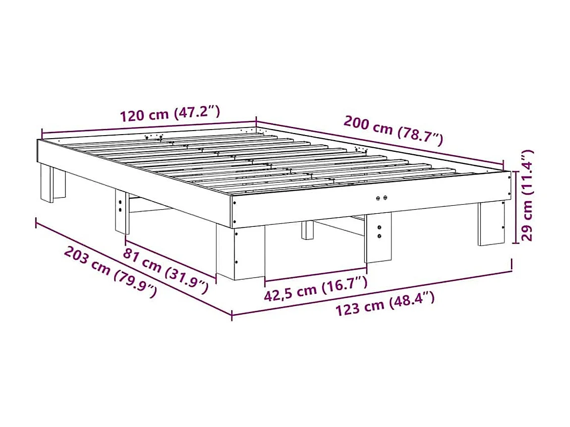 Bedframe zonder matras 120x200 cm massief hout eiken