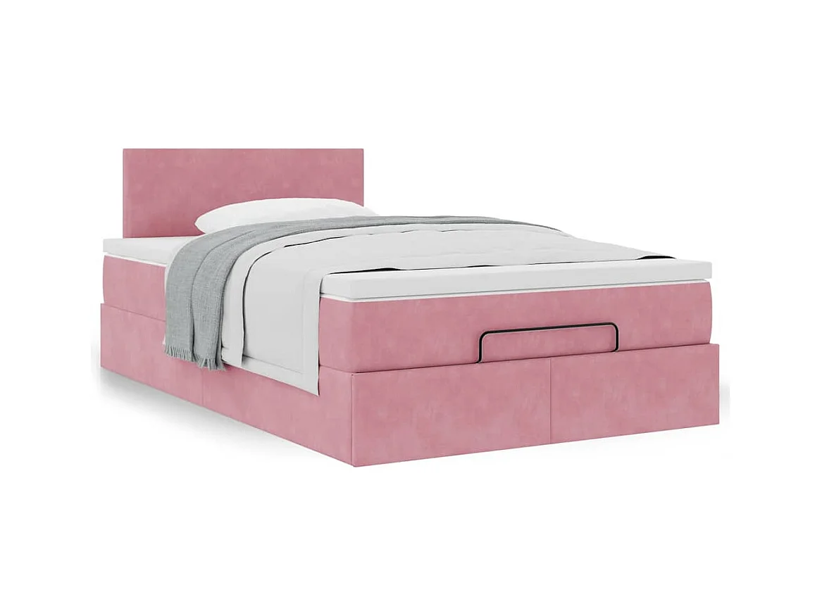 Lit ottoman avec matelas rose 120x190 cm velours