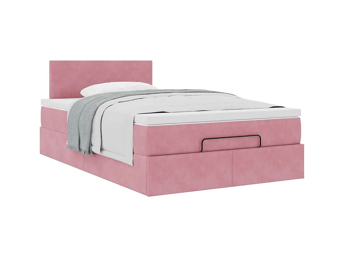 Lit ottoman avec matelas rose 120x190 cm velours