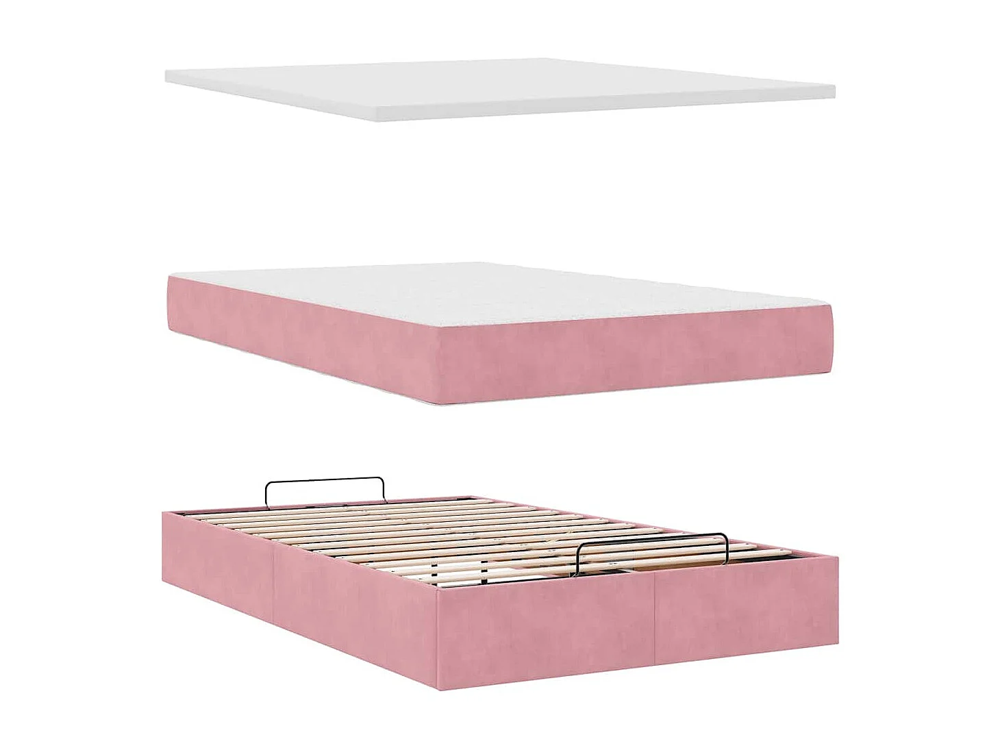 Lit ottoman avec matelas rose 120x190 cm velours