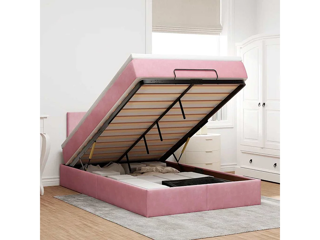 Ottoman-Bett mit Matratze Rosa 120x190 cm Samt