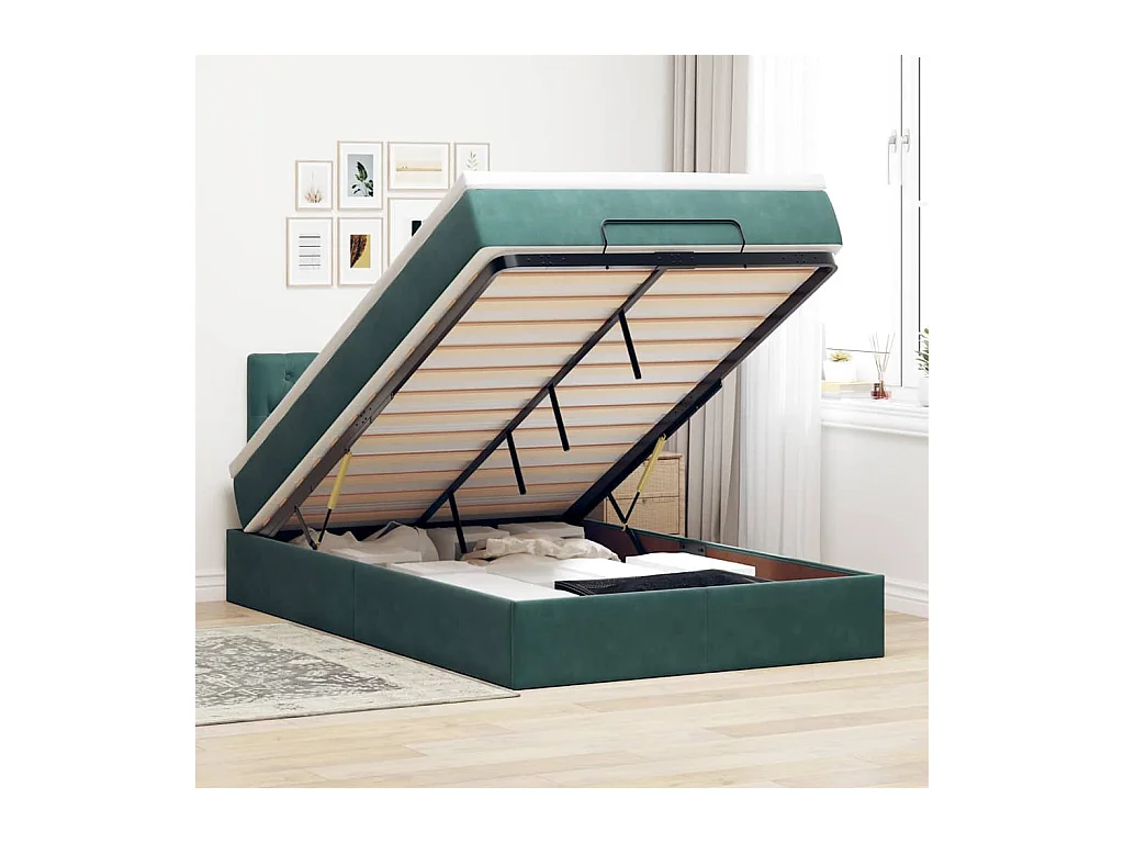 Lit ottoman avec matelas vert foncé 120x190 cm velours