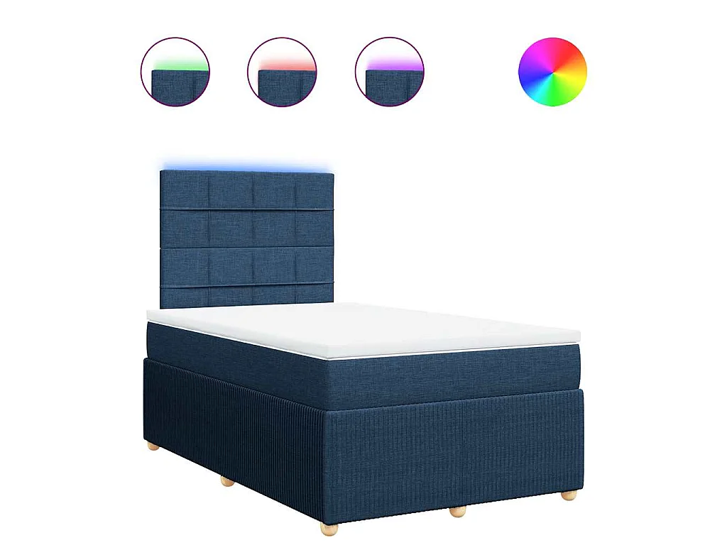 Cama box spring con colchón tela azul 120x190 cm