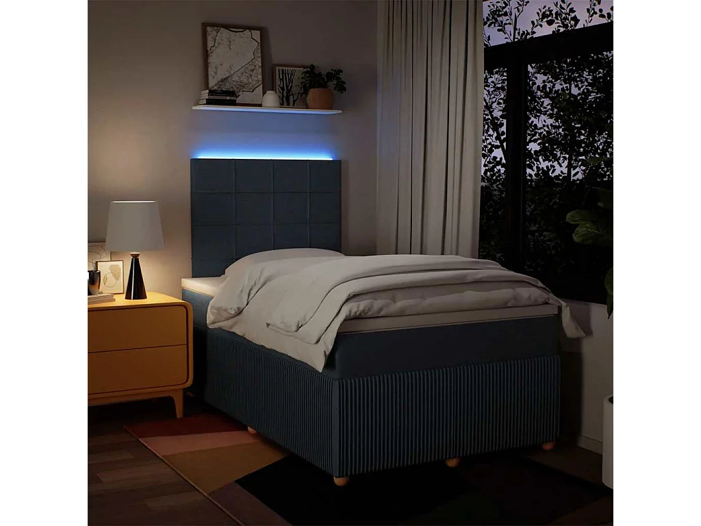Cama box spring con colchón tela azul 120x190 cm