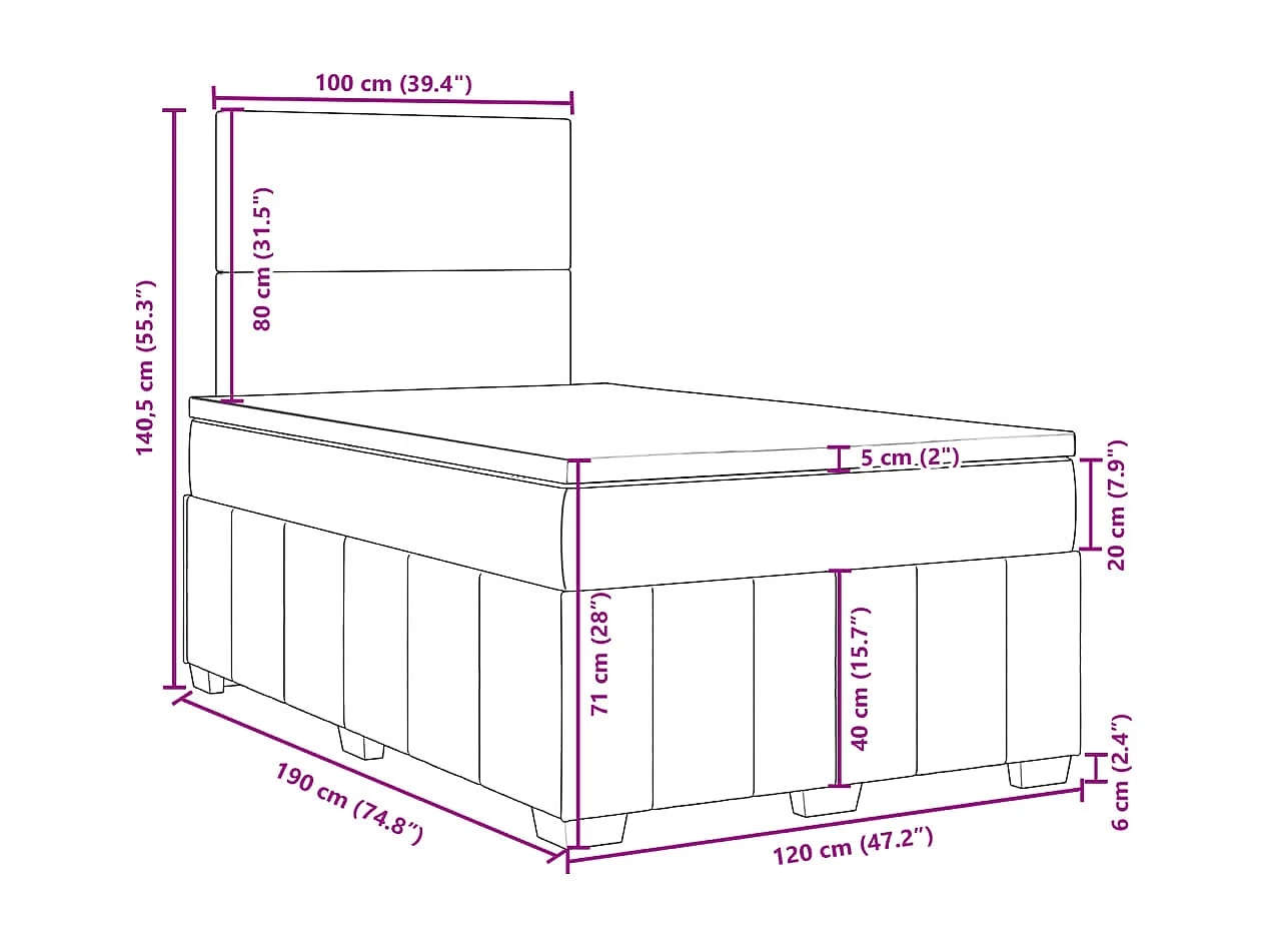 Boxspringbett mit Matratze Dunkelgrau 120x190 cm Stoff