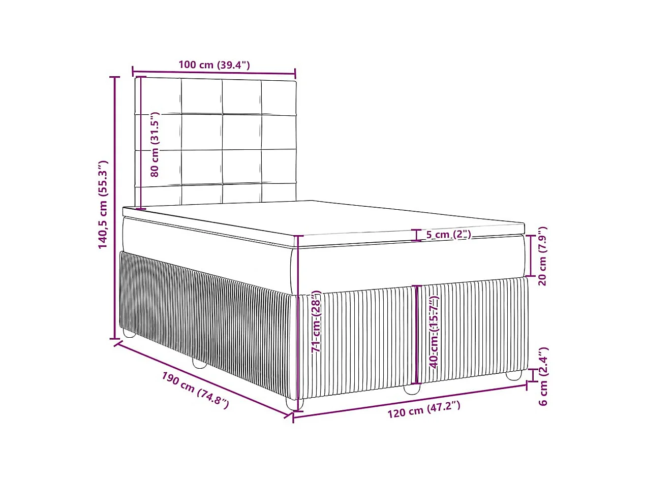 Boxspring met matras stof lichtgrijs 120x190 cm