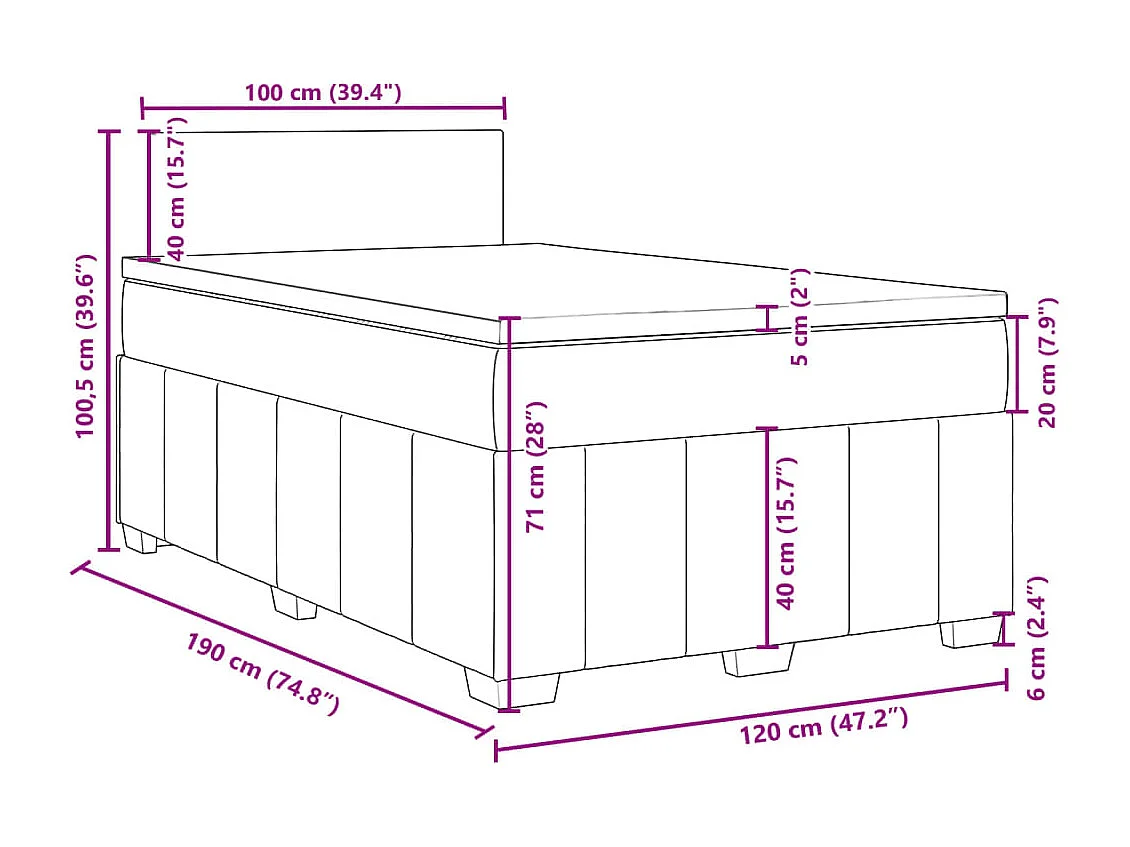 Cama boxspring com colchão 120x190 cm tecido castanho-escuro