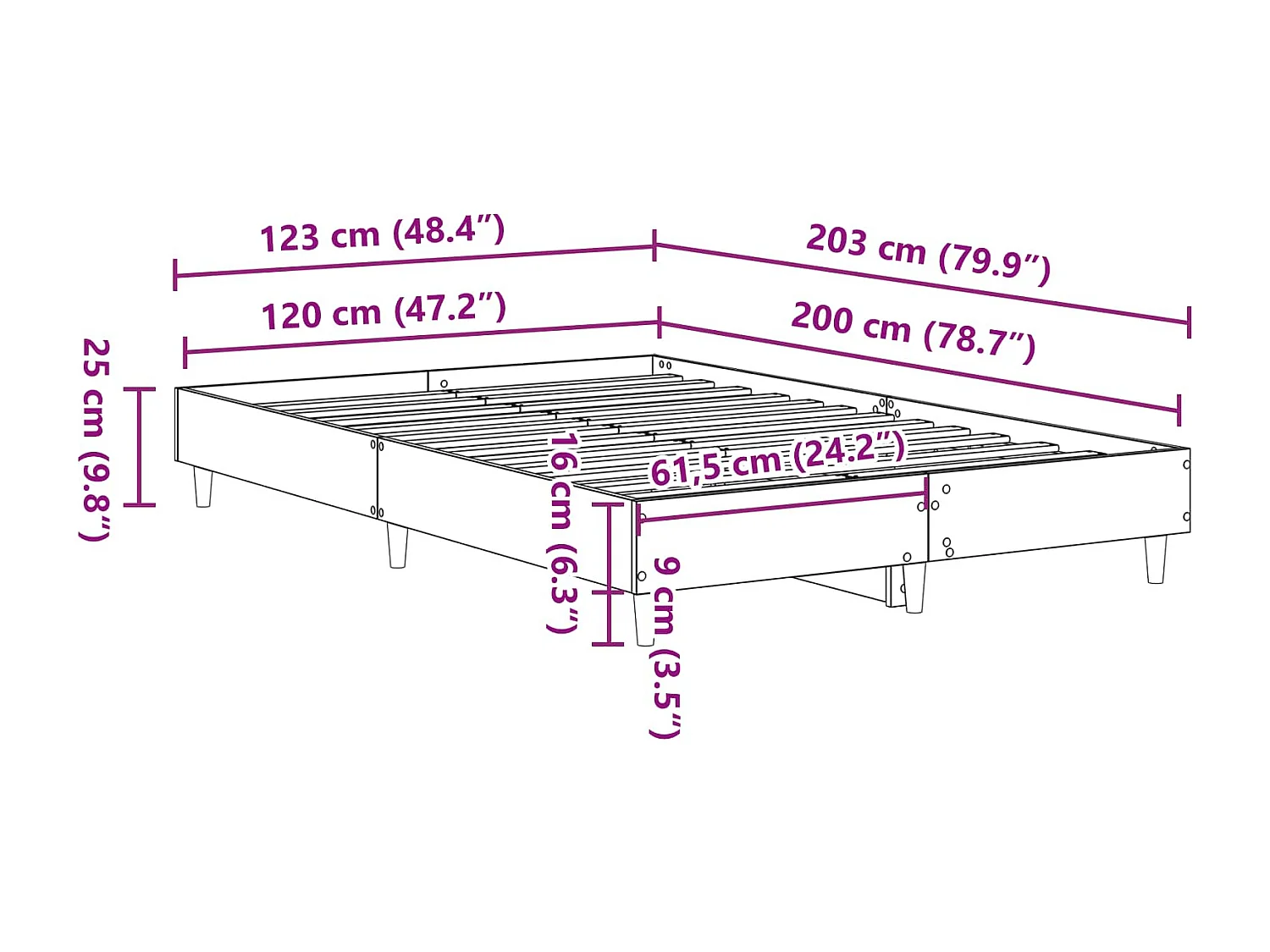 Cadre de lit Chêne noir 193 x 143 x 25 cm Bois d'ingénierie