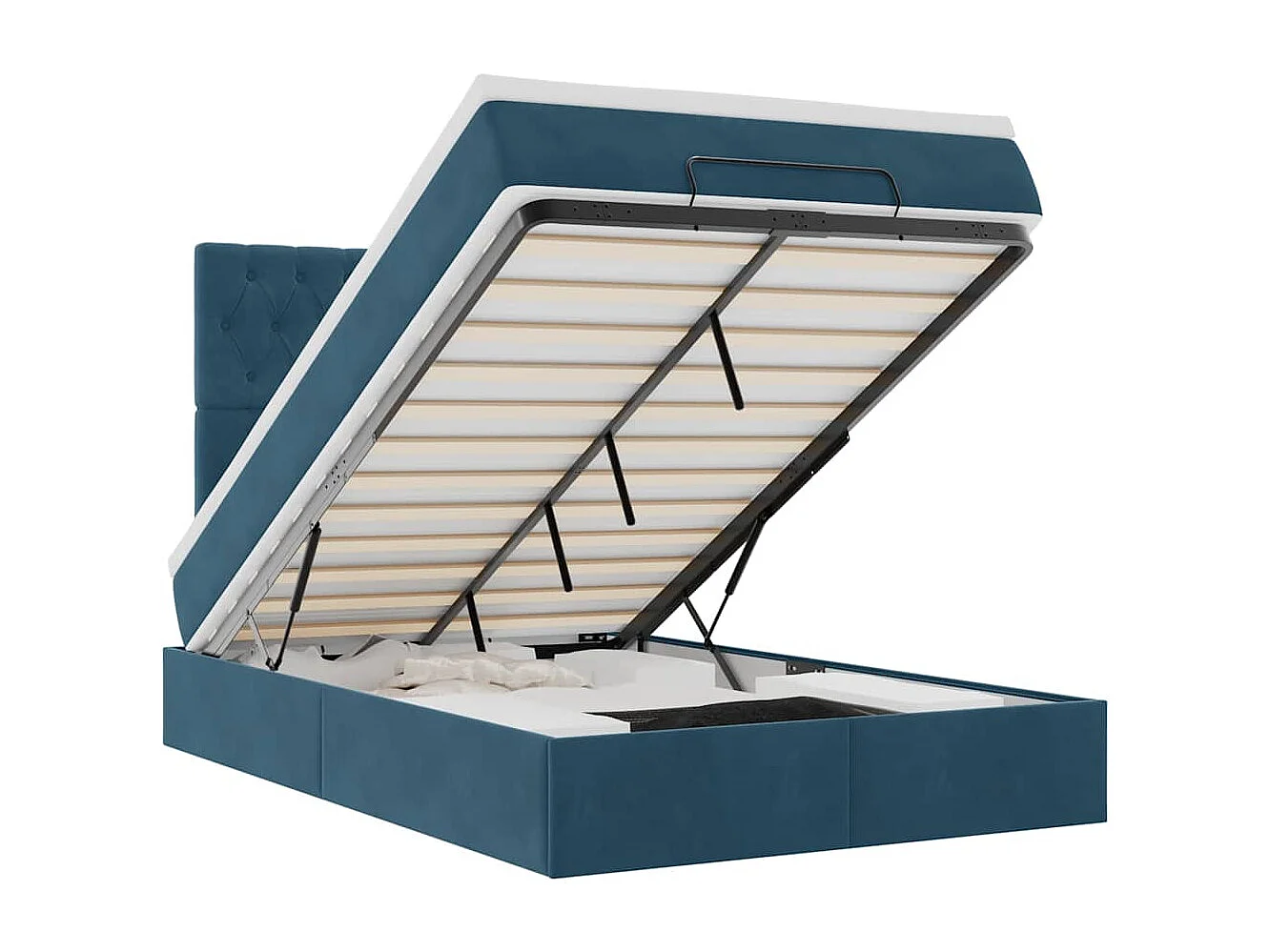 Cadre de lit ottoman avec matelas bleu foncé 120x190 cm velours