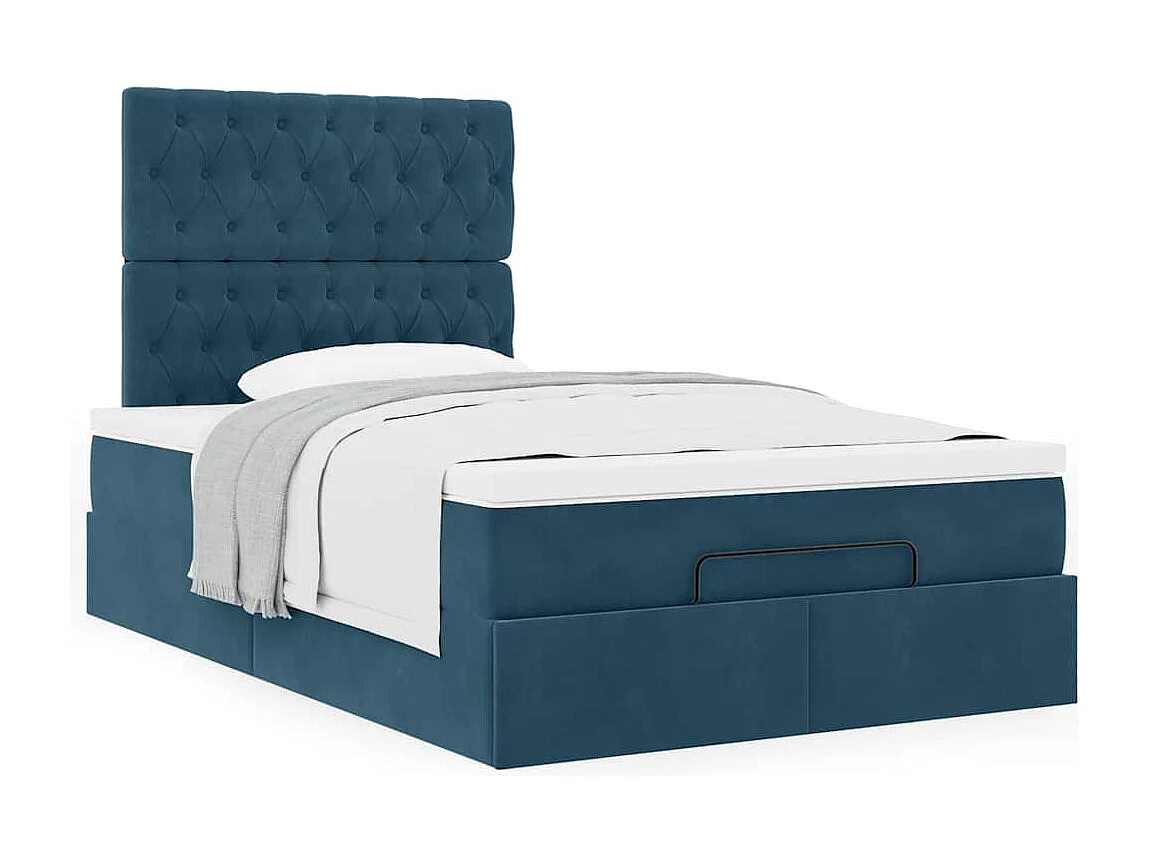 Cadre de lit ottoman avec matelas bleu foncé 120x190 cm velours