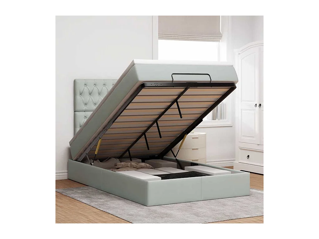 Cadre de lit ottoman avec matelas gris clair 120x190 cm velours