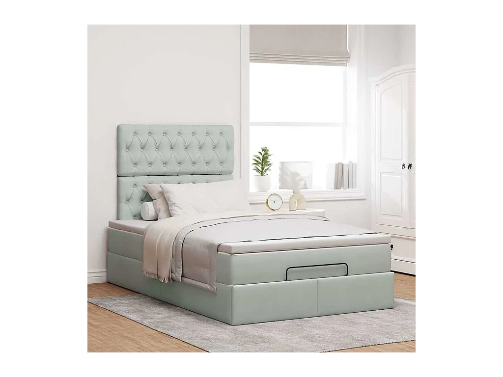 Cadre de lit ottoman avec matelas gris clair 120x190 cm velours