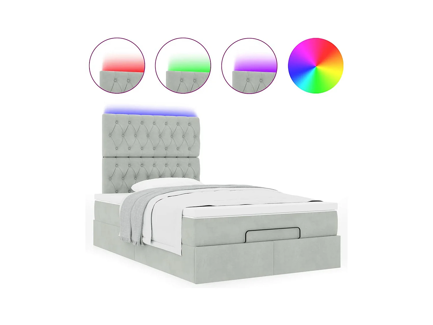 Cadre de lit ottoman avec matelas gris clair 120x190 cm velours