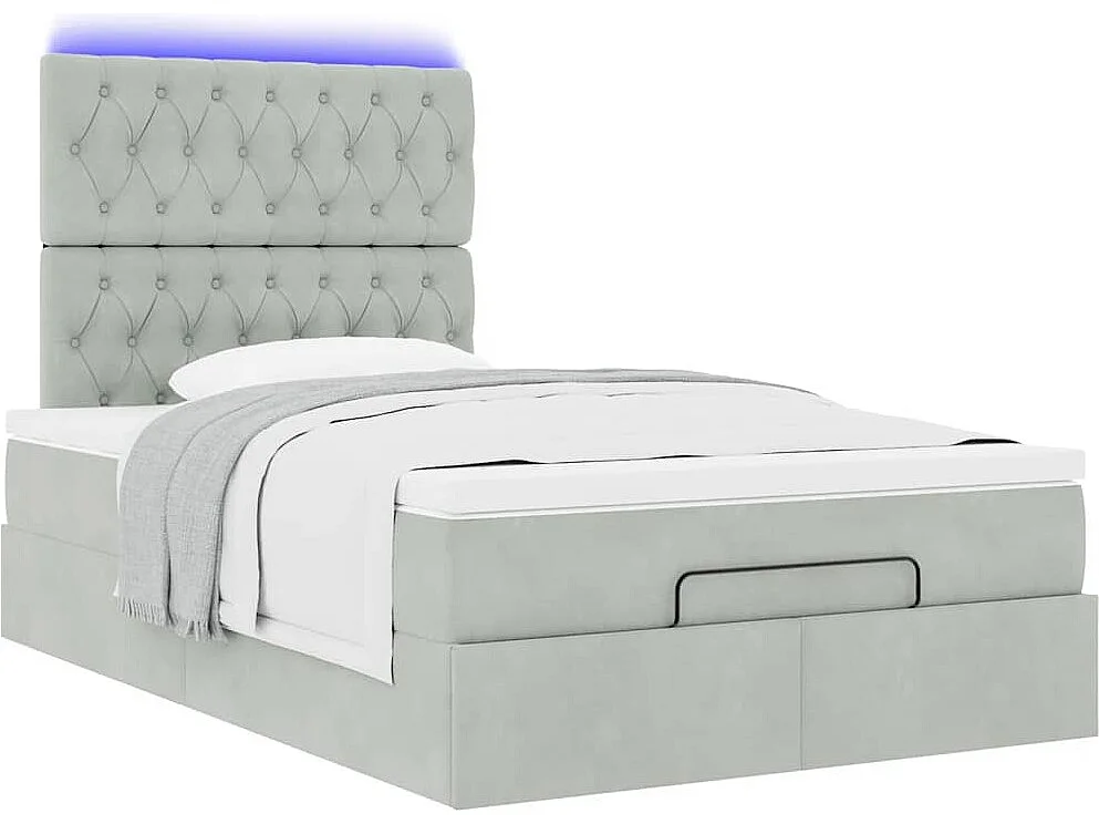 Cadre de lit ottoman avec matelas gris clair 120x190 cm velours