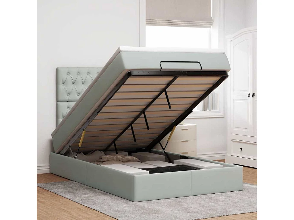 Ottoman bed met matrassen en LED's 120x190cm fluweel lichtgrijs