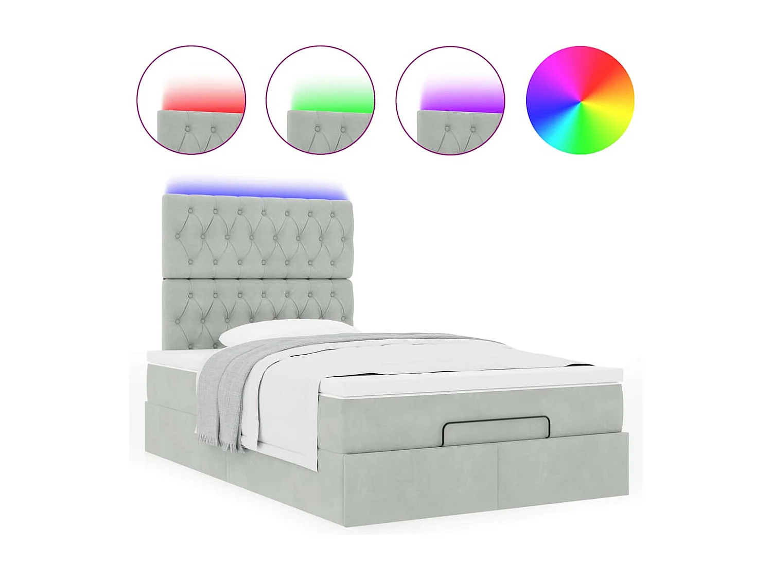 Ottoman bed met matrassen en LED's 120x190cm fluweel lichtgrijs