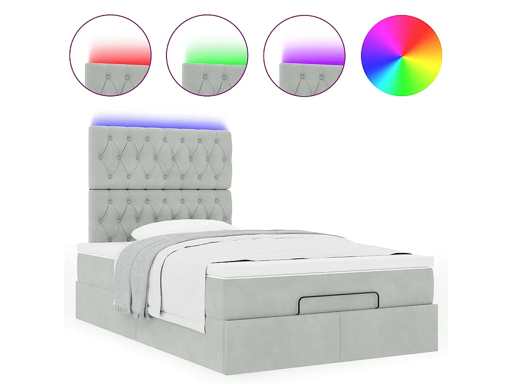 Cadre de lit ottoman avec matelas gris clair 120x190 cm velours