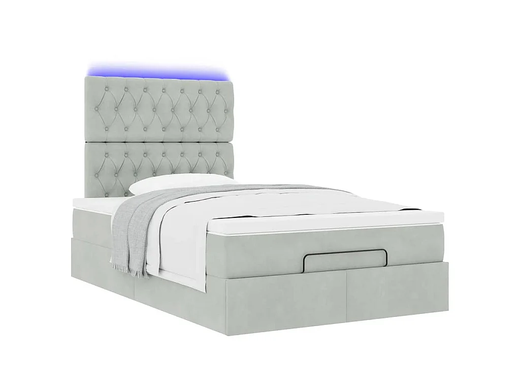 Cadre de lit ottoman avec matelas gris clair 120x190 cm velours