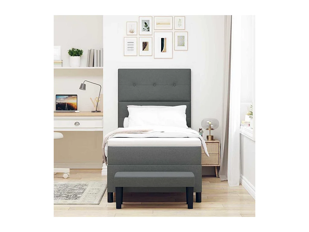Lit à ressorts avec matelas Gris foncé 100 x 200 cm