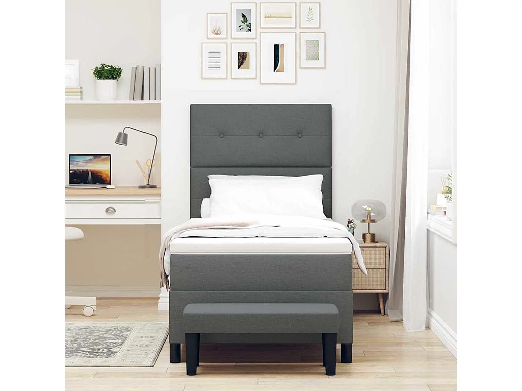 Cama Box com colchão com cabeceira Cinzento escuro 100 x 200 cm