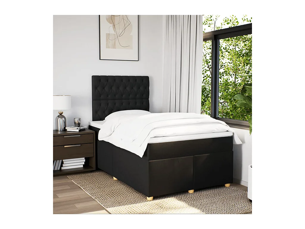 Sommier à lattes de lit avec matelas noir 120x190 cm tissu